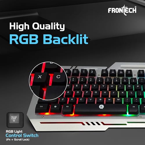 Image of Frontech Cyber Ninja Wired Gaming Keyboard and Mouse Combo | Metal Base Keyboard with RGB Backlit Key | RGB Optical Mouse with 6 Buttons & 2400 DPI | USB Plug & Play | 1 Year Warranty (KB-0039P)