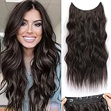 BooYoor Halo Hair Extensions Invisible Wire Hair Extensions with Transparent Wire Adjustable Size 4 Secure Clip in Hair Extensions Long Curly Hair Pieces for Women (20 Inch,Dark Brown)