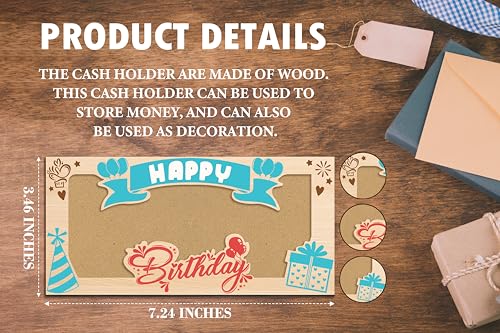 Wooden Birthday Money Holder, Happy Birthday Gifts For Friends Boys Girls, Cash Holder Holiday Party Supplies -012