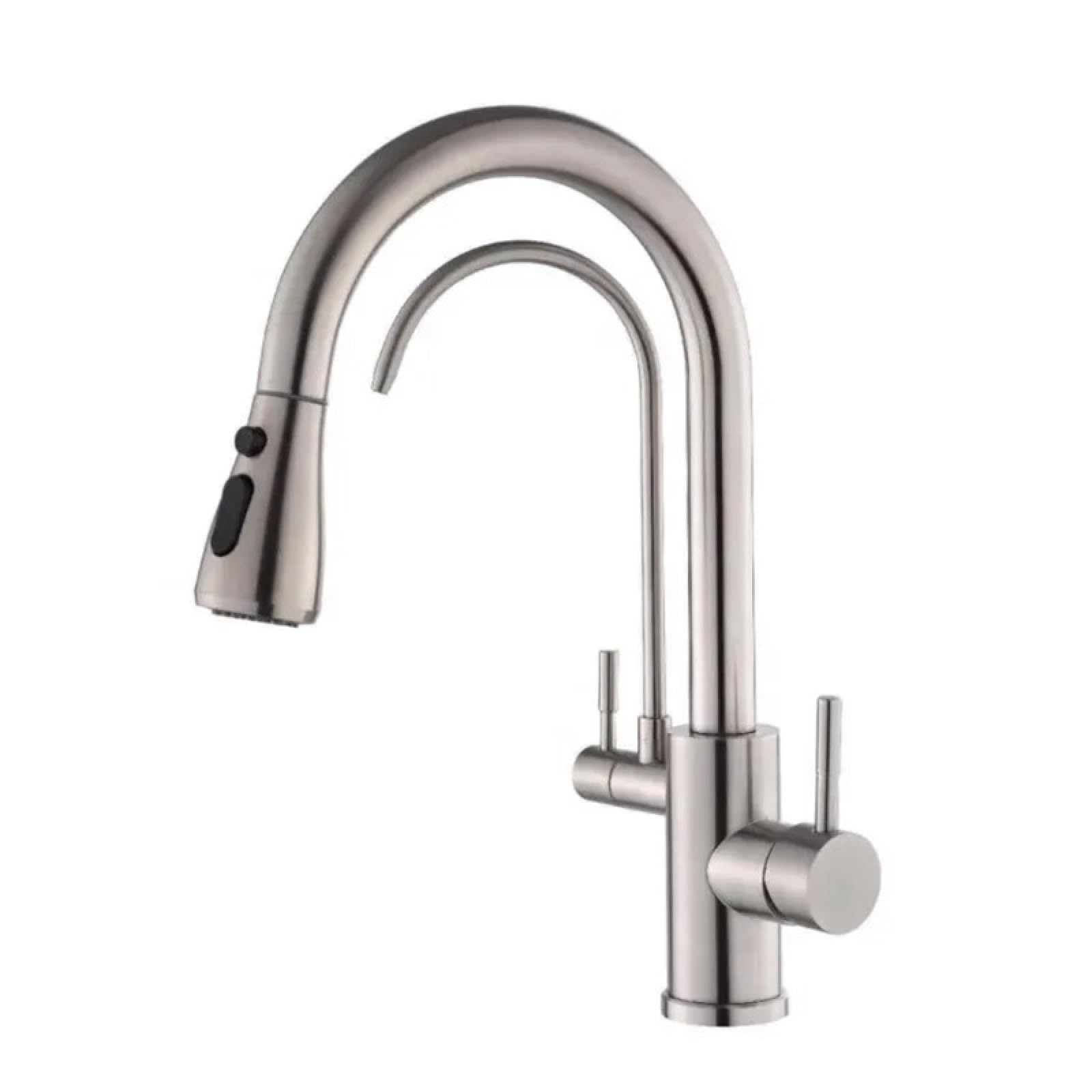 Fanjubei Brushed Silver Color Kitchen Pull-Out Hot And Cold Drinking Water Stainless Steel Rotary Faucet