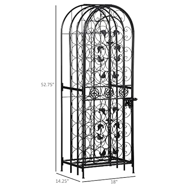 HOMCOM 45 Bottle Wrought Iron Wine Rack Jail with Lock - Black