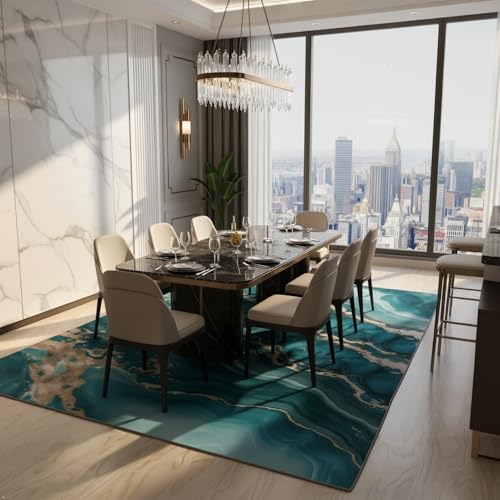 Tapete rectangular 6 x 8 ft turquesa con diseño marmolado miniatura 5