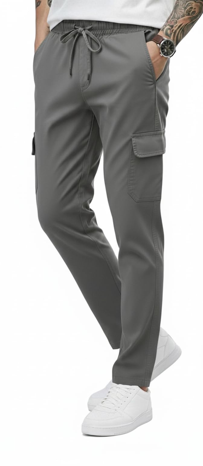 t.n.x Men's Cotton Cargo Pants|| Casual Trousers for Men || Comfortable Lower for Men || Breathable Pants with 5 Pockets & Drawstring Elastic Waistaband-picture-28