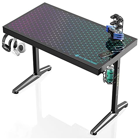 EUREKA ERGONOMIC Gaming Tisch mit RGB 110cm Gaming Schreibtisch Glass Gamer Computertisch Cover