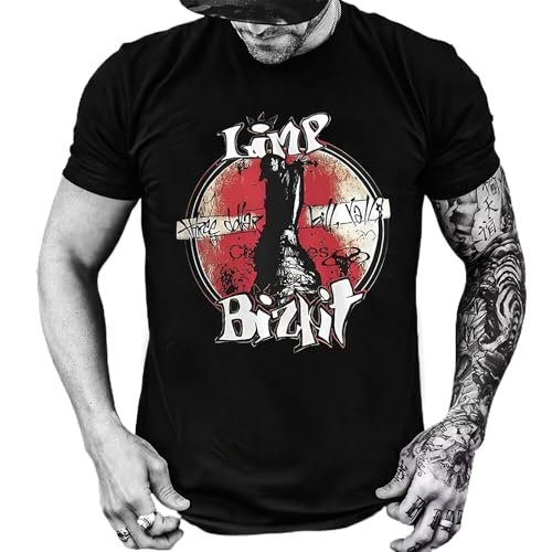 Unisex Limp Rock Bizkit Personalized Printing Tour 2024 T-Shirt Vintage 90s y2k Hip Hop Desing Music Fan Male T Shirt (XL, Black)
