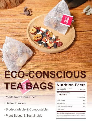 Image of TeeLux Ginseng Six Treasures Tea Bags, Caffeine Free, No Additives, 30Count | Traditional Chinese Herbal Tea Blend with Ginseng, Mulberry, Goji Berry, Smooth & Layered Flavor, Corn Fiber Pyramid Tea Bags