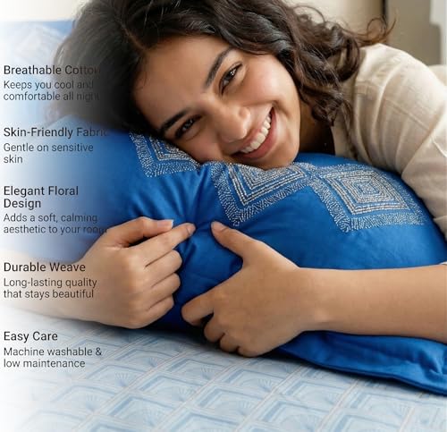 Image of VAS COLLECTIONS Cotton Double Bedsheet with 2 Pillow Covers (90x100 Inch) | 180 TC Soft Breathable Printed Bedsheet for Double Bed | Bedding Set for Bedroom & Home Decor (Powder Blue)
