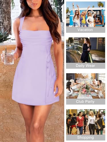 Image of Women's Sexy Ruched Mesh Midi Short Dresses for Women Square Neck Fitted Elegant Club Party Cocktail Dress