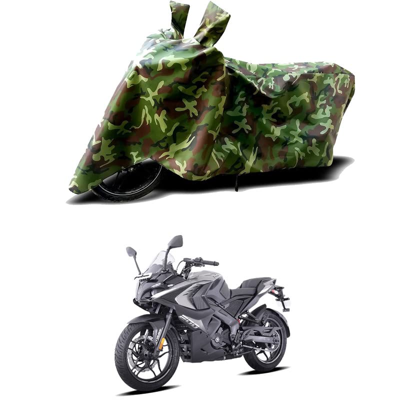 Image of 100% Water Resistant Bike Scooty Two Wheeler Body Cover Compatible for Bajaj Pulsar RS 200 BS6 /UV-Rays /Heat Protection /Birds Dropping /Scratchproof /Dust Proof /Waterproof /All [Green MJ]