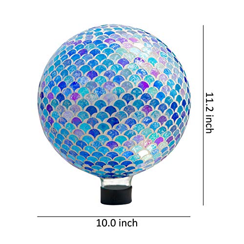 WHOLE HOUSEWARES | Glass Gazing Ball | 10 Inch Mosaic Colourful Globe | Iridescent Crackled Glass | Mosaic Globe for Yard & Garden Decoration (Mermaid)