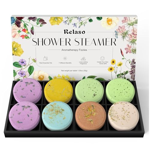 Relaso Shower Steamers Aromatherapy 8 Pack-Birthday Christmas Gifts for Women, Stocking Stuffers for Women, Shower Bombs with Natural Essential Oils, Luxury Home Spa Stress Relief&Relaxation Self Care