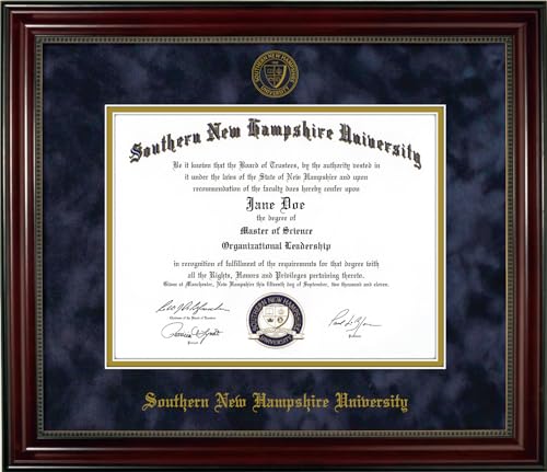 Southern New Hampshire University SNHU Diploma Frame – Officially Licensed - Cherry Finish Wood with Bead Frame and Navy Suede and Gold Mats