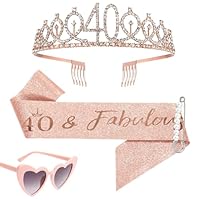 40 Geburtstag Frauen, 40 Geburtstag Frauen Deko, Geburtstagsdeko Set Mit Krone Und Brille, Geburtstag, Partydekoration Für Frauen, 2-Teiliges Set