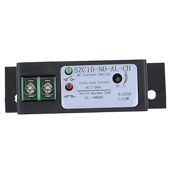 AC Current Sensing Switch, SZC10-NO-AL-C H Self Supply Adjustable Normally Open AC Current Sensing Switch AC 1-200A for Automated Industrial Equipment