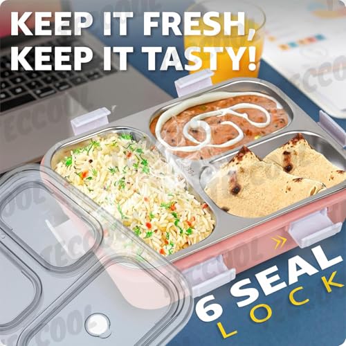 Image of TEKCOOL Lunch Box for Adults - Lunch Box for Kids - with Spoon & Fork - Stainless Steel Lunch Box with 3 Compartment - Durable Perfect Size for On-The-Go Meal, BPA-Free';