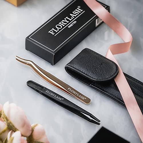 FLORYLASH® | 2 Pinzetten Set - 2 Stück Fake & Magnetische Wimpern Präzisions-Pinzette, 1 gebogen Edelstahl und 1 gerade Kunststoff-Pinzette - Image 6