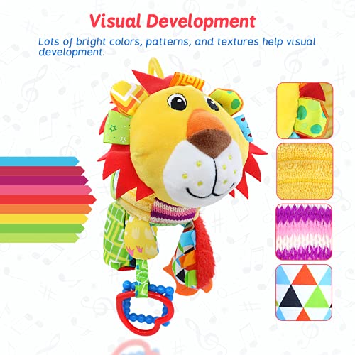 Jericetoy Baby Toy Plush Infant Toy With Musical Box Baby Carseat Toy Stroller Hanging Toy Development Toy With Rattles Crinkle Teether Magic Mirror, Stroller Clip-On Carseat Cot Crib Bed - Lion #TOP3