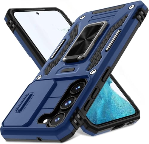 Image of ShieldTech Back Cover Case Compatible for Samsung Galaxy S23 Plus 5G with Slide Camera Cover & Rotated Ring Kickstand | Military Grade Mobile Phone Cover Case for Samsung Galaxy S23 Plus 5G (Blue)