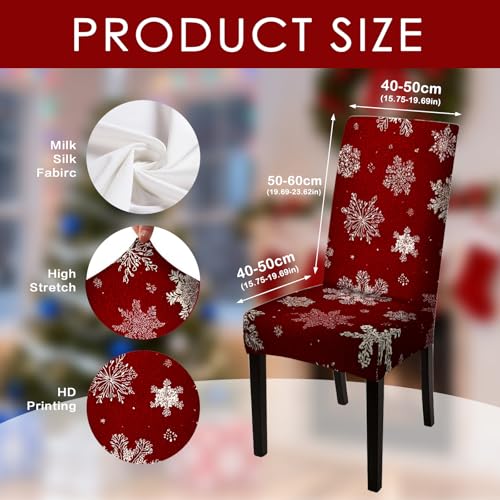Image of Nuxovilar 4PCS Red Snowflake Stretch Chair Covers 23.6x70in | Holiday Slipcover Festive Protector Snowflake Wrap Seat Guard Dining Room Family Kitchen Party (Red Snowflake)