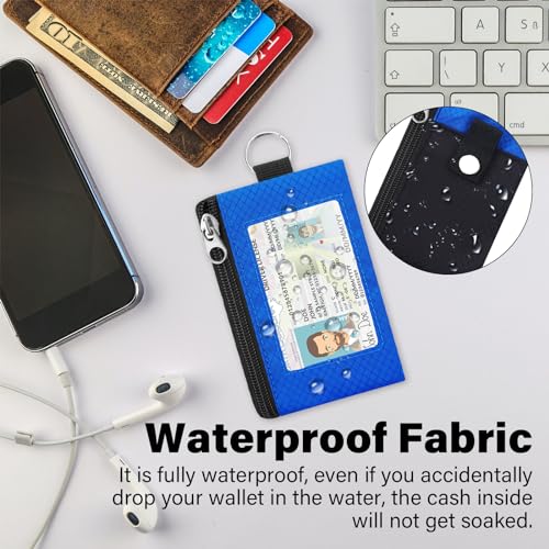 Image of Minimalist RFID Wallet with Lanyard, Multi-Functional ID Case with 2 Zipper Pockets and Key Chain for Men and Women, Tactical Badge Pouch Cards Holder, Coin Purse for Travel Sports-BK+DBU