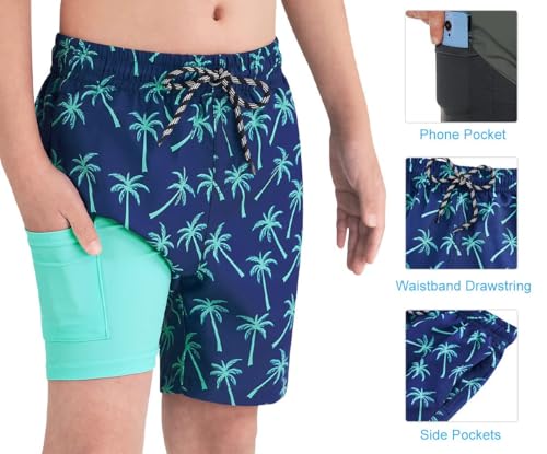 Image of Cozople Boys Swim Trunks Compression Liner Swim Shorts Quick Dry Bathing Suit with Boxer Brief Swimwear 2-20T