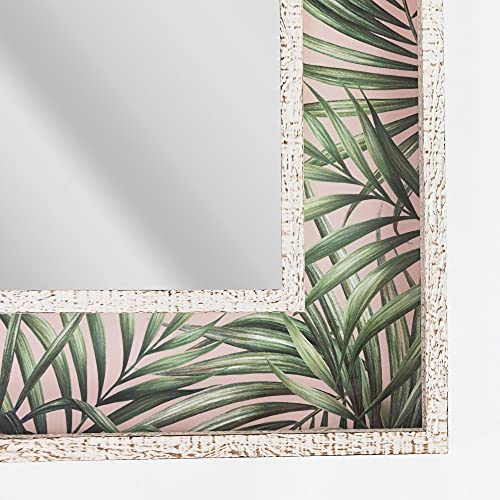 Head West Tropical Leaves Print Distresed White Raised Lip Double Framed Accent Mirror, Vanity Mirror, Rectangle Mirrors, Wall Mount Mirrors, Decorative Accent Mirrors, Living Room Mirrors - 23" x 29" - Image 5