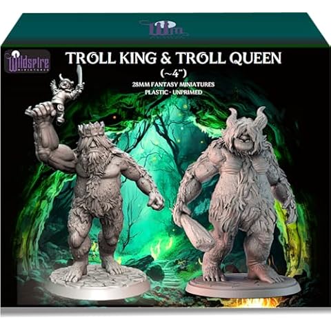 Wildspire Troll King and Troll Queen for DND Miniatures Troll 3" for D&D Fantasy Tabletop RPG Miniatures Paintable DND Troll Miniature, Dungeons & Dragons Troll Mini D&D Troll Figure Monster Minis Cover