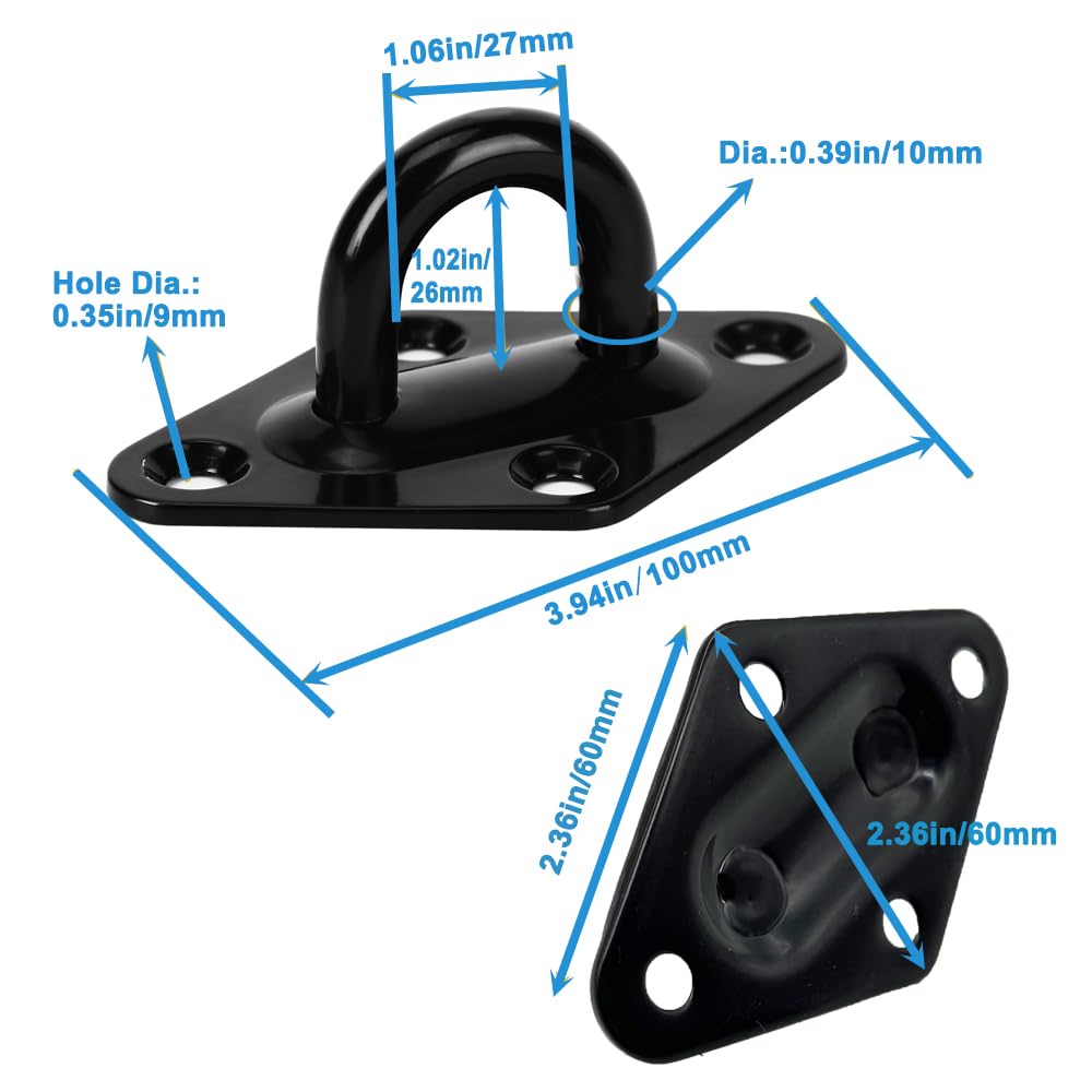 2PCS Heavy Duty Stainless Steel Pad Eye Hooks M10,2PCS 10MM Snap Hook,8PCS Screws for Hammock Hooks Hanging Kit,Fit Swing Hanging,Wall/Ceiling Mount Hanger,Hammock Chair,Indoor&Outdoor Use