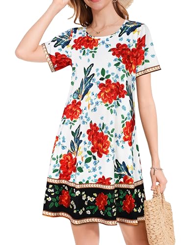 Image of JOLIGAL Summer Dresses for Women Casual Short Sleeve Sundress Scoop Neck Beach T Shirt Dress with Pockets 2026