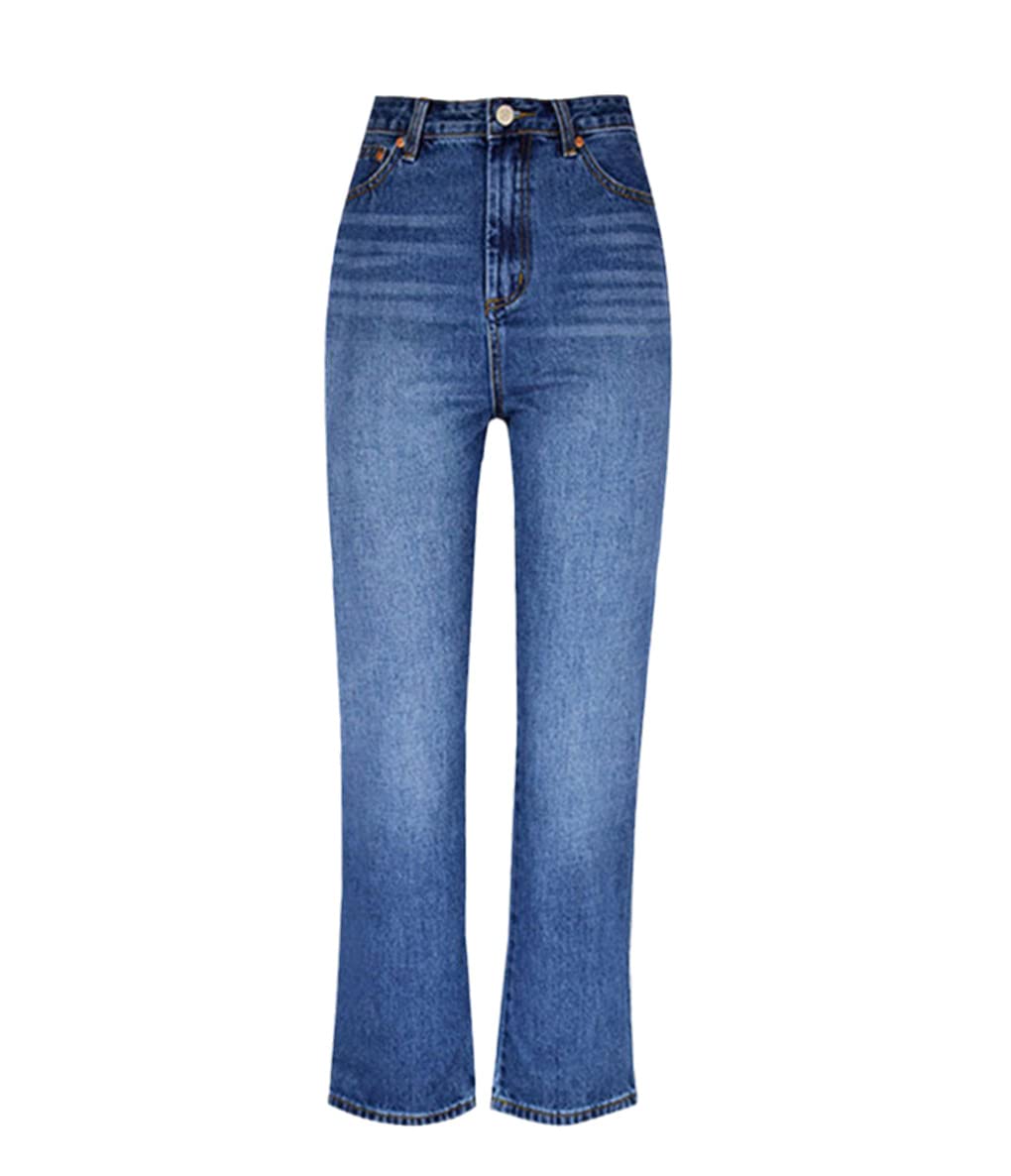 Damen High Waist Boyfriend Style Jeans Herbst und Winter Flared Straight Leg Pants, blau, S