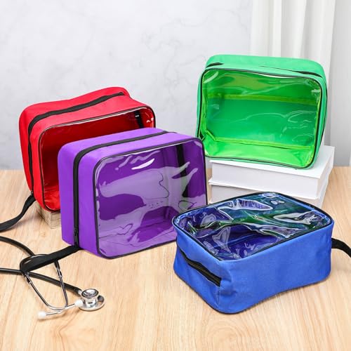 4 Pcs Large First Aid Pouches Empty First Aid Bag Color Coded First Aid Pouch Case Zippered Medical Bag Organizer Storage Accessory Kit with Transparent Window for Medical Supplies Travel, 4 Colors