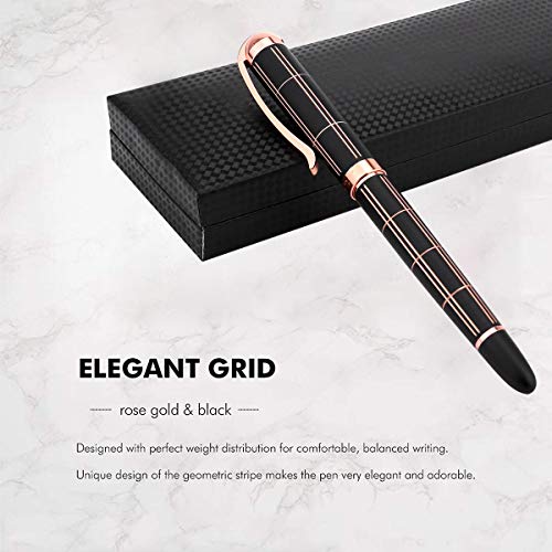Shalory Rose Gold Gel Ink Rollerball Pen-Geometric Stripe Style Copper Grip Metal Pens In Gift Box With 1 Extra Refill,Valentine's Day Gifts For Women &Men (Black Ink, 0.7Mm Fine Point) #TOP7