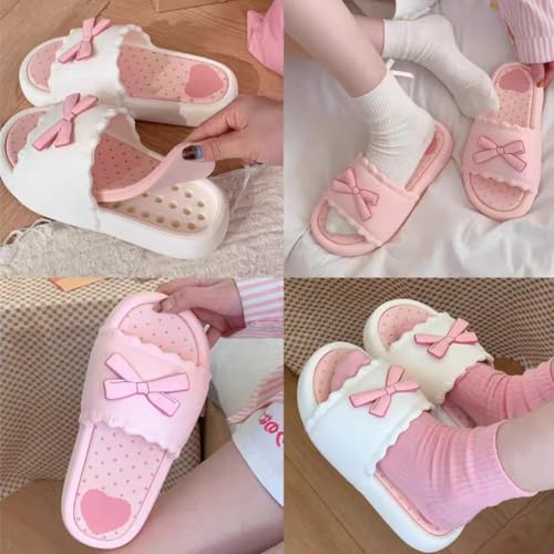 Shower Cloud Slippers Indoor Women's Slide Pink Sandals with Bow Slip on Comfortable Bathroom Removable Washable Insole4