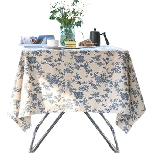 NFEKLFI Mantel Flores Manteles franceses Retro Rurales Azul Rosa algodón Lino Mesa de Comedor Tela Mantel té Cubierta Picnic paño(150x200cm)