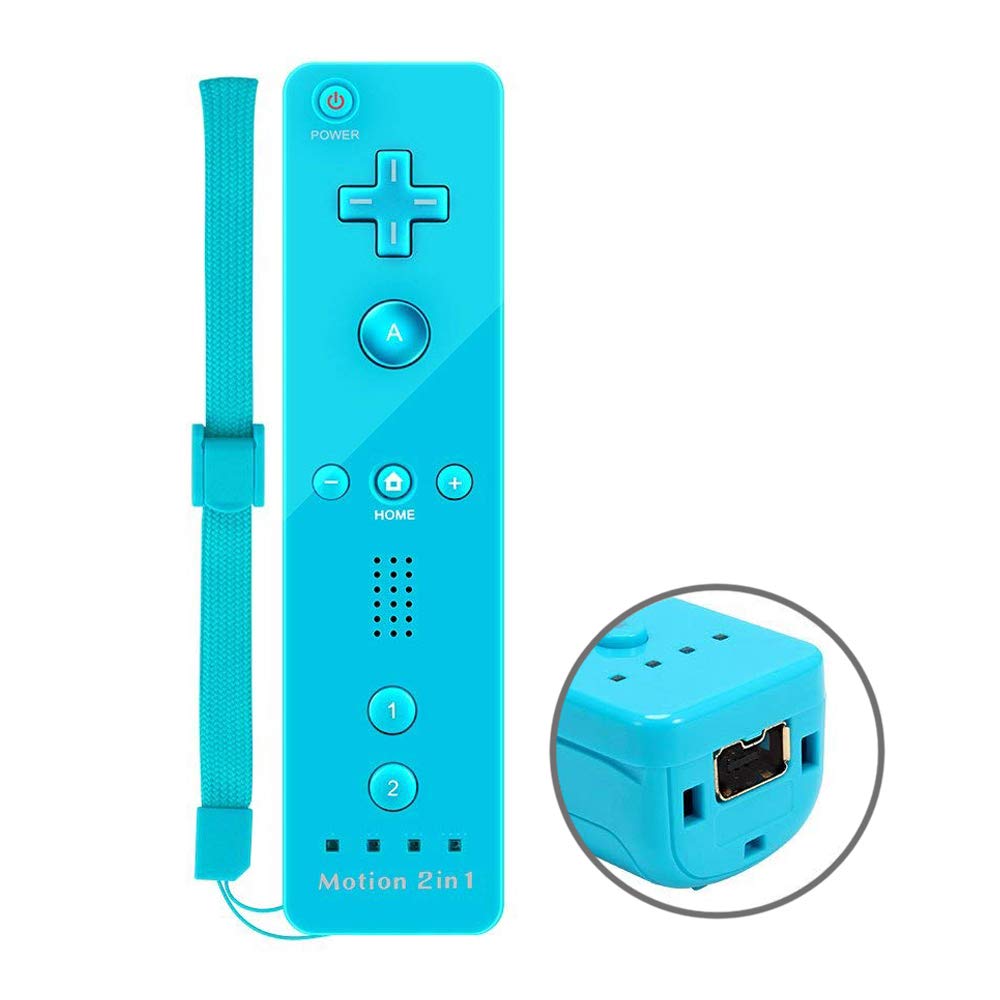 YiYunTE Télécommande Motion Plus 2 en 1 pour Wii et Wii U avec Nunchuk - Étui en Silicone et Bracelet Inclus - Bleu Clair