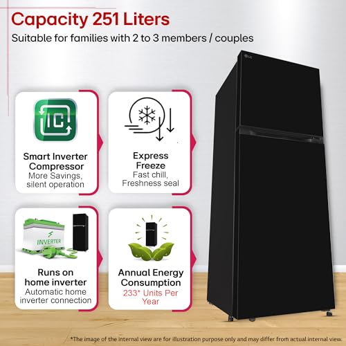 Image of LG 251 L, 2 Star, Smart Inverter, Smart Mode, Frost-Free Double Door Refrigerator (GLT2526WWOB, Onyx Black, Multi Air Flow, Express Freeze, Deodorizer, Bigger Size & Better Cooling, 2026 Model)