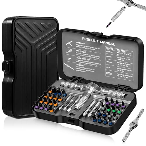 40 In 1 Magnetischer Ratschen Schraubendreher Mit Bit Aus legiertem S2 Stahl, Magnetbit, Abnehmbarer Ratschengriff, Geeignet für Möbelmontage, Präzisions-Elektrogerätereparatur, Fahrradwerkzeuge