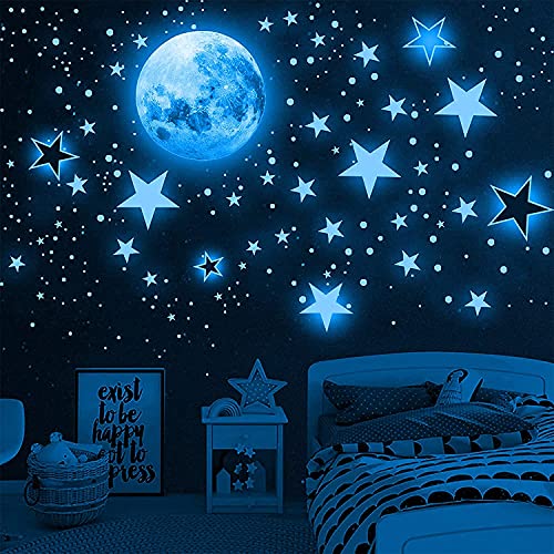 Tarklanda 1049 Stück Leuchtsticker Wandtattoo Leuchtsterne Selbstklebend Kinderzimmer Wandsticker Mond und Sterne Fluoreszierend Wandaufkleber, Aufkleber Für Kinderzimmer Mädchen Dekorative