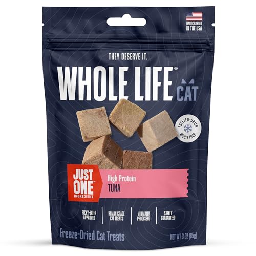 Whole Life Cat Just One Tuna Freeze Dried Cat Treats - Human Grade High Protein Food Healthy Training Snacks Freeze Dried Tuna Food Toppers USA Made Natural Treats - 3 oz (Pack of 1)