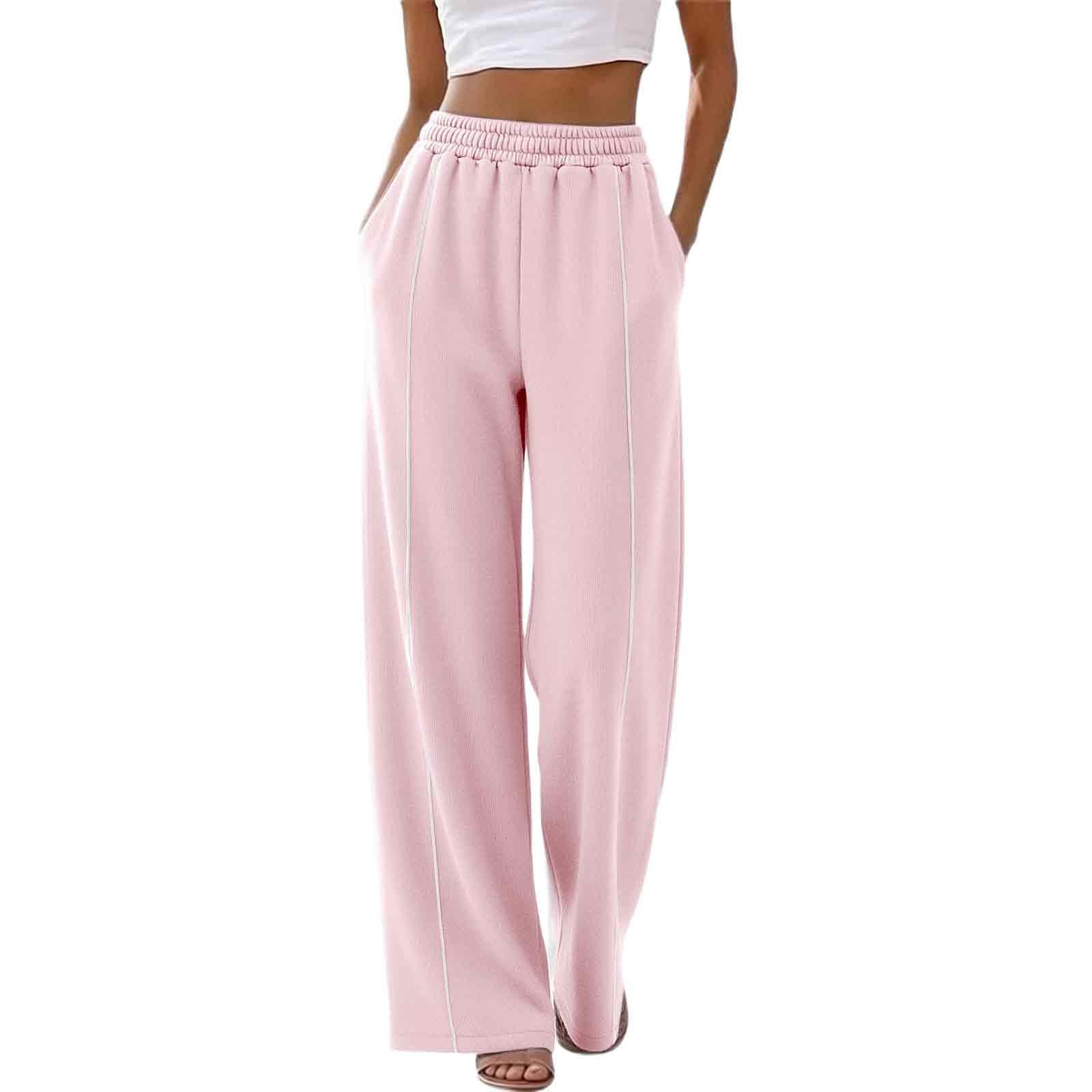 Generisch Pantalon d'été en coton à jambes larges pour femme - Pantalon d'été baggy avec taille élastique - Cordon de serrage et poches - Léger - Couleur unie - Décontracté - Pantalon de loisirs
