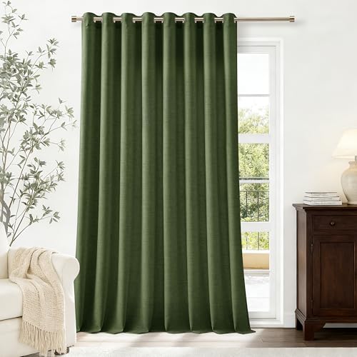 Image of Linen Curtains Extra Wide 100 Inch Olive Green 96 Inch Length