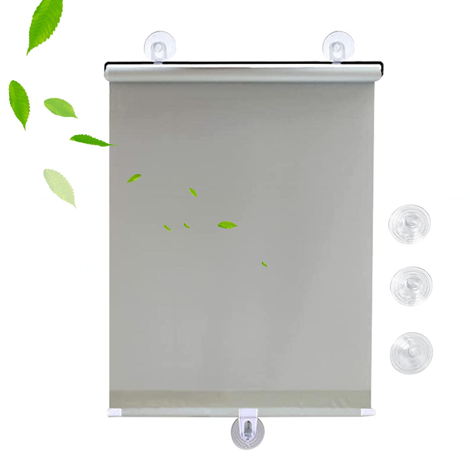 KGUDYS Blackout curtains with suction cups,30-75cm wide sunscreen roller blinds,automatic retractable sunshades,free-perforated,portable temporary blinds for doors and windows,Grey-65x125cm/25x49in