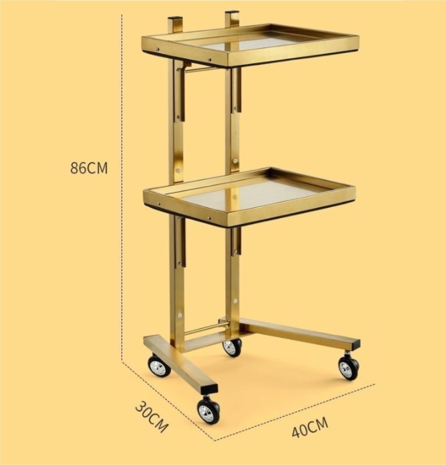 Carrito de peluquería de metal con ruedas, bandeja esteticista para estudios y tiendas, carrito duradero (plateado)