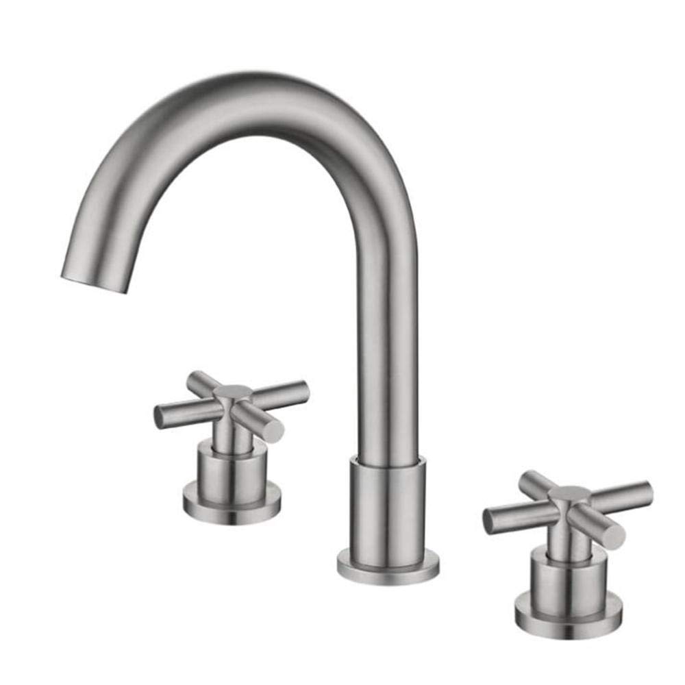 VDOQTLJT Bathroom Sink Faucet 3 Hole Stainless Steel Brushed Hot and Cold Double Handle Split Type Faucets