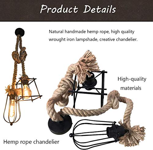 Lustre en corde de chanvre et finitions fer forgé noir de qualité - 2