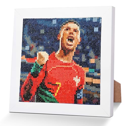 LAISU Fussball Diamond Painting mit Rahmen für Kinder ab 6 Jahre, Jugendliche‌ und Erwachsene Anfänger, CR7 5D Diamant Malerei Bilder, 20x20cm Kleine DIY Mosaik Kunst Bastelnset für Jungen Mädchen