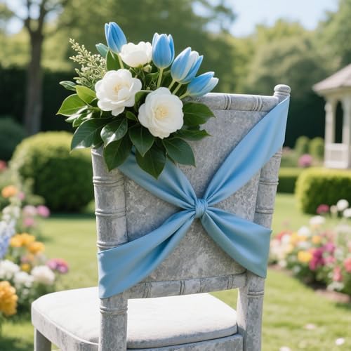 Image of Dusty Blue Satin Ribbon 4 inch X 15 Yards Polyester Ribbon for Gift Wrapping Very Suitable for Weddings Party Hair Bow Invitation Decorations and More