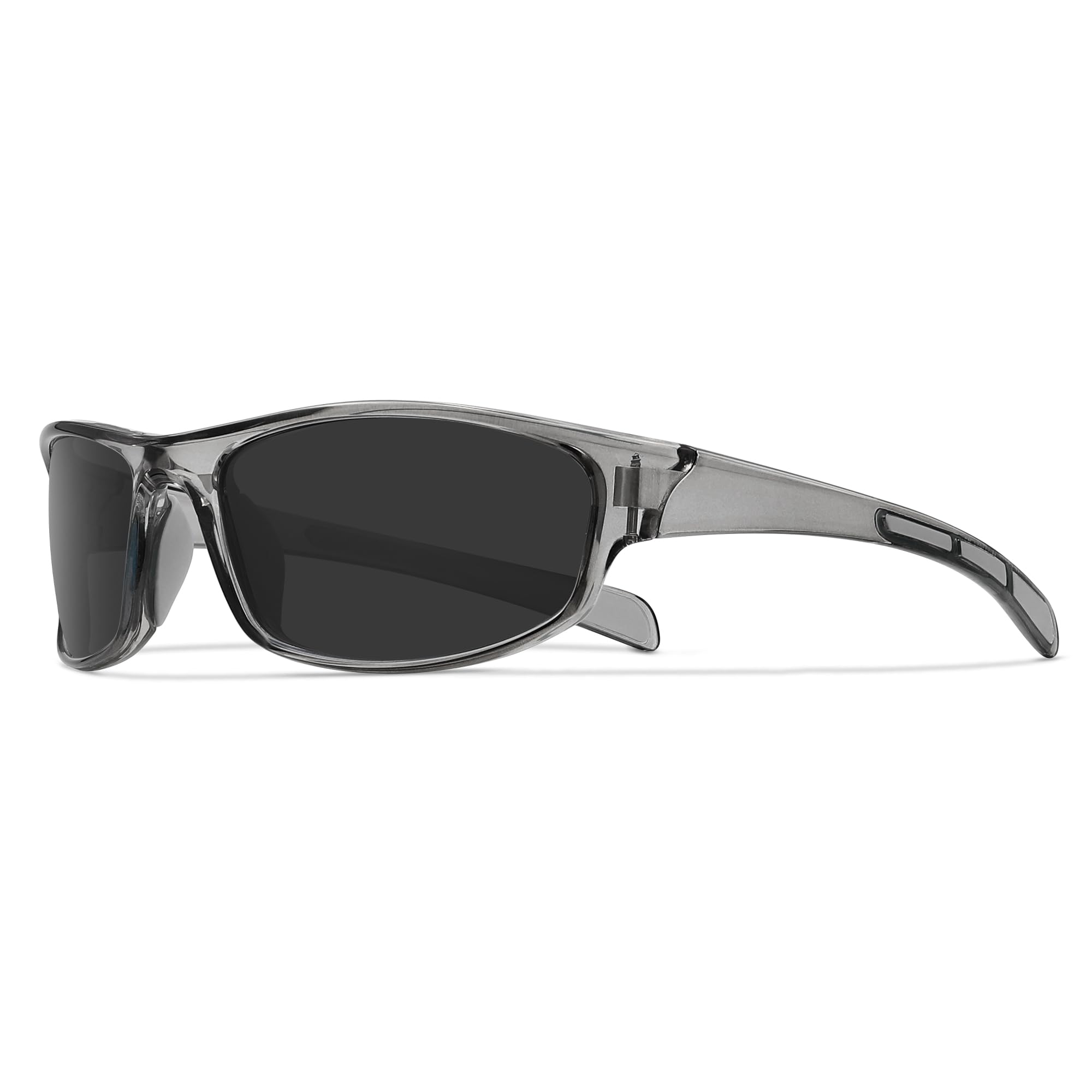 Ofwin Sports Polarized Sunglasses for Men Women Wrap Around Sun Glasses Fishing Cycling Driving Running UV Protection, Clear Gray Frame/Gray Lens, Default