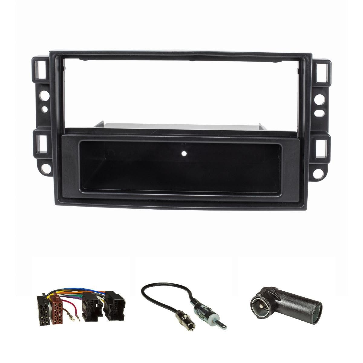 tomzz Audio 2406-004 Radio Panel Conjunto Compatible con Chevrolet Aveo Epica Captiva año 2006-2011 Negro con Adaptador de Radio ISO Adaptador de Antena DIN ISO