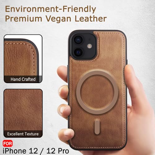 Image of TheGiftKart Genuine Leather Finish Back Cover Case for iPhone 12 /12 Pro | Shockproof Design | Raised Edges for Camera & Screen Protection | Stunning Minimalist Design (MagSafe Compatible, Brown)